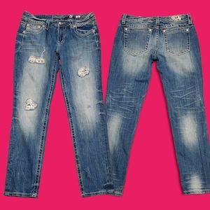 MISS ME Ripped Embellished Patch Skinny Jean